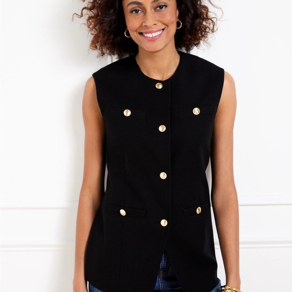 Black Sleeveless Vest with Gold Buttons